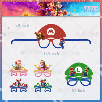 12Pcs Mario Bro Party Glasses Photo Prop Halloween Costume Game Super Mario Mask Birthday Party Decorations Kids Birthday Gift