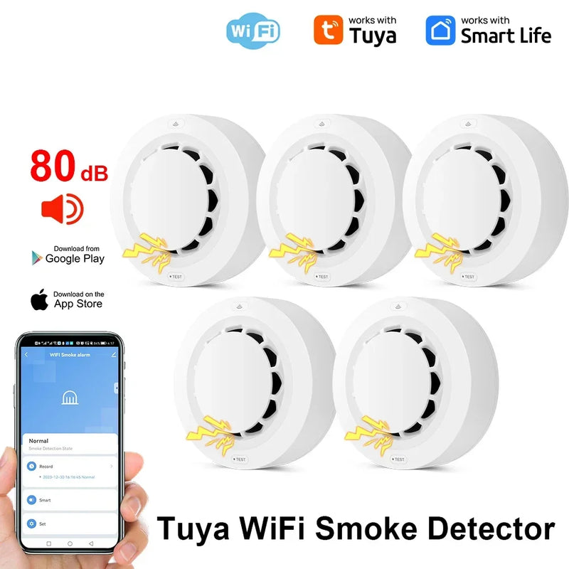 Tuya Wifi Smoke Detector Sensor Wireless Fire Protection Smart Life Smoke Alarm High Sensitivity Safety Prevention Sensor 80DB