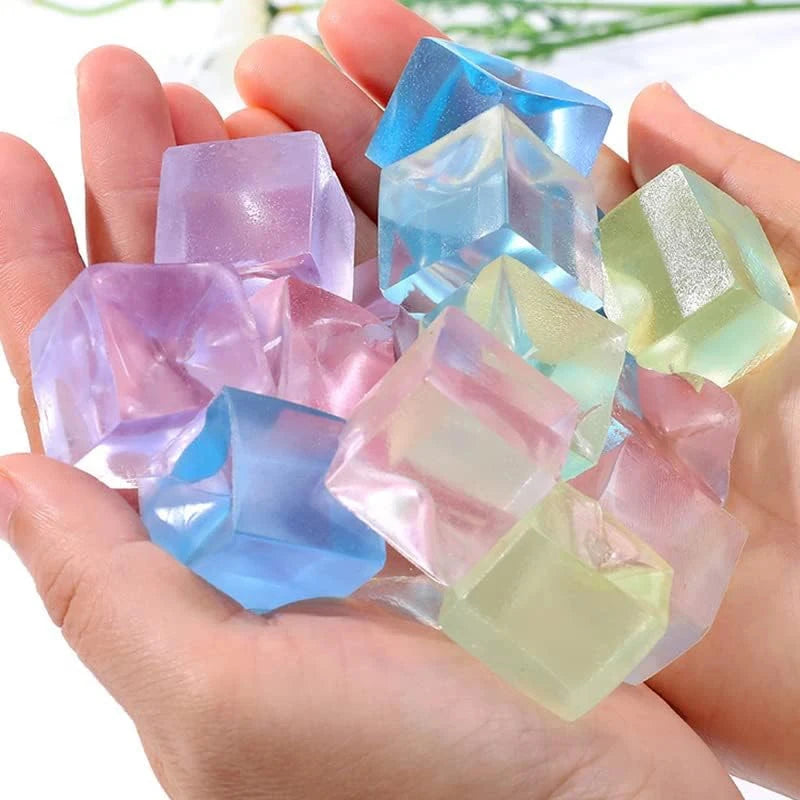 1-6Pcs Mini Kids Hot Fidget Toy Mini Toys Mochi Ice Block Stress Ball Toy Kawaii Transparent Cube Stress Relief Squeeze Toy Gift