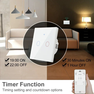 1 2 3 4 Gang 2 3 Way WiFi RF 433mhz Smart Wireless Touch Wall Light with Switch Button 220V with no Neutral EU Tuya Alexa Google