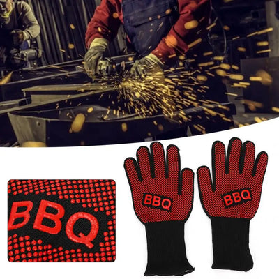 2Pcs 800 Degress Heat Resistant Fire Gloves Flame Retardant Antiskid Fireproof Grill Microwave Oven BBQ Baking Hand Protection