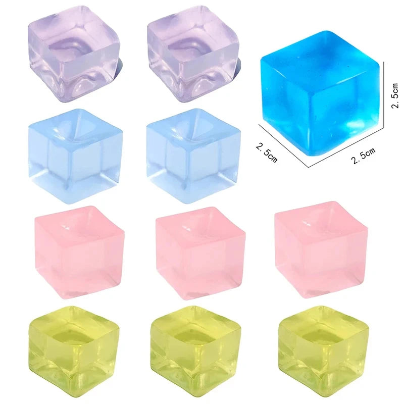 1-6Pcs Mini Kids Hot Fidget Toy Mini Toys Mochi Ice Block Stress Ball Toy Kawaii Transparent Cube Stress Relief Squeeze Toy Gift