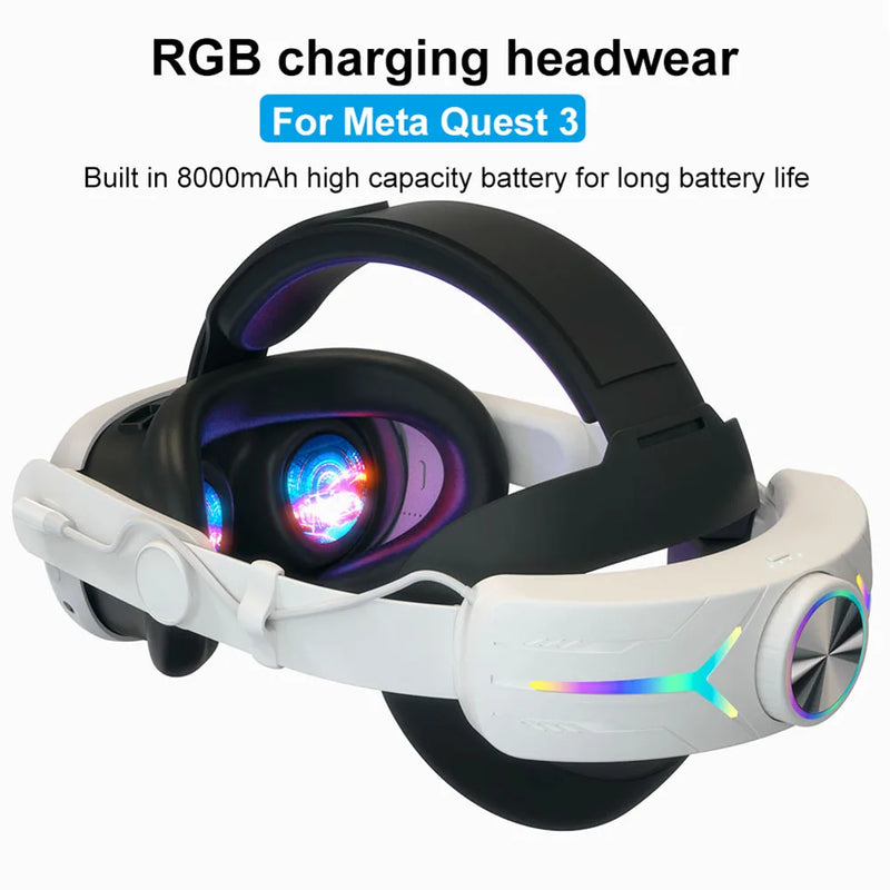 RGB Head Strap Comfortable Adjustable VR Replacement Elite Strap Rechargeable with 8000mAh Battery for Meta Quest 3 Accessories