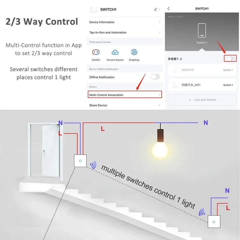 1 2 3 4 Gang 2 3 Way WiFi RF 433mhz Smart Wireless Touch Wall Light with Switch Button 220V with no Neutral EU Tuya Alexa Google