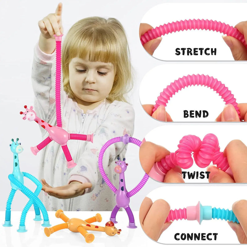 Kids Suction Cup Toys Variety Shape Stretch Tube Stress Relief Telescopic Giraffe Fidget Sensory Bellows Anti-stress Squeeze Toy