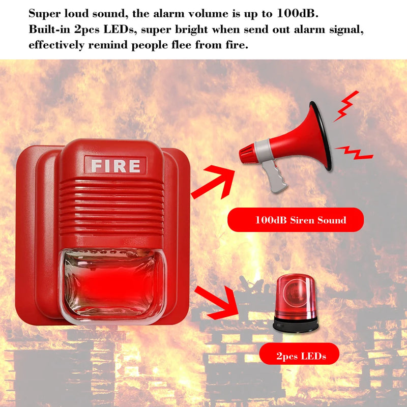 Fire Alarm Warning DC 12V Strobe Siren Horn Sound & Strobe Alert Security System for Home Office Hotel Restaurant