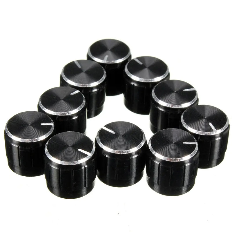 10PCS/Lot Black 6mm Potentiometer knobs Caps Knurled Shaft  Potentiometer Control Knob Diameter 15mmx17mm Aluminum Switch Knob