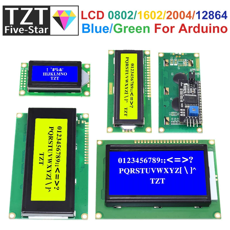 LCD Module Blue Green  Screen For Arduino 0802 1602 2004 12864 LCD Character UNO R3 Mega2560 Display PCF8574T IIC I2C Interface