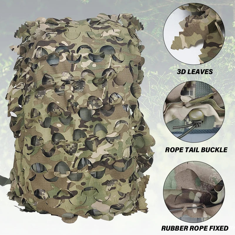 3D Camo Net Backpack Helmet Cover Kit Laser Cut Camouflage Mesh for Hunting Backpack Airsoft Tactical Helmet Hunting Accessories