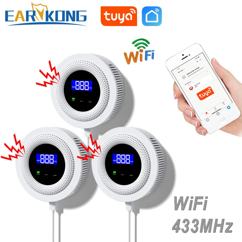 EARYKONG Wifi Natural Gas Sensor Combustible Household Smart LPG Gas Alarm Detector Leakage Sensor Wifi Temperature Detectors