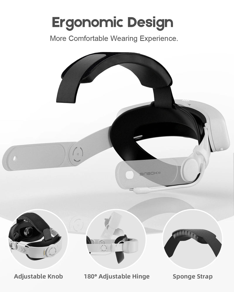 BINBOK VR Head Strap for Oculus/Meta Quest 3/3S with Rechargeable Battery 8000mAh Ergonomic Design Adjustable Support Arms extra