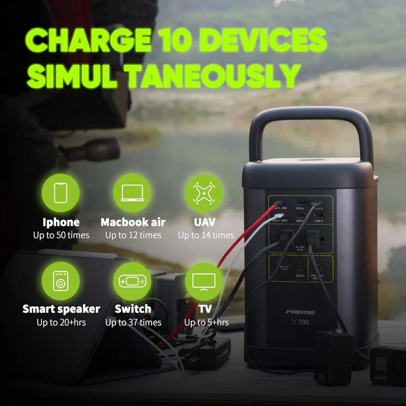 Portable Power Station, 662Wh LiFePo4 Battery Solar Generator, 2 AC Power Sockets, 110V, 1000W, DC 12V Car and USB Ports