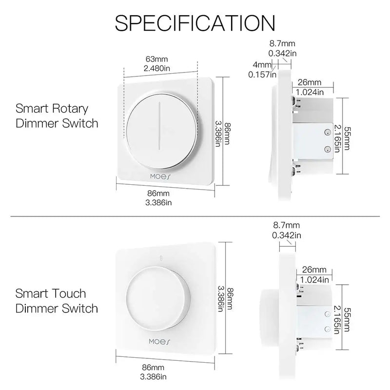 New WiFi Smart Rotary/Touch Light Dimmer Switch Smart Life/Tuya APP Remote Control Works with Alexa Google Voice Assistants EU