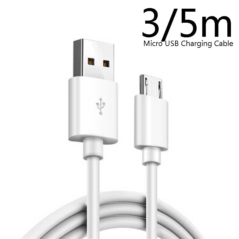 3/5 Meteres Long Micro USB Charging Charger Flexible White Cable Cord Wire for Samsung Huawei Xiaomi Android Smart Mobile Phone