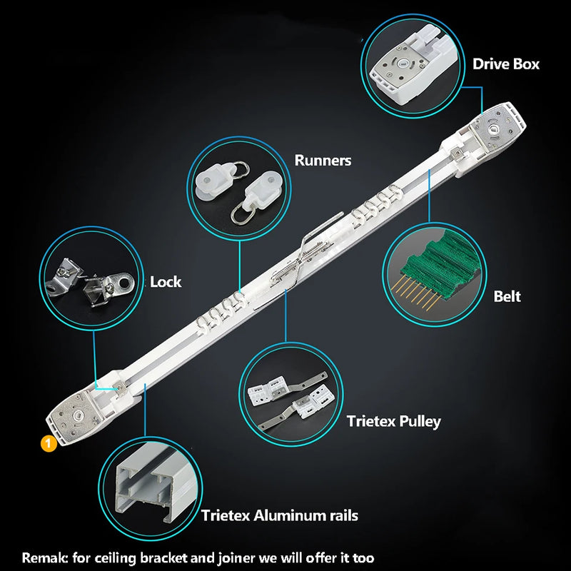 Customizable Super Quiet CurtainTrack For dooya Zigbee motor, A1/B1 motor Tuya wifi Zigbee motor Electric Curtain rails system
