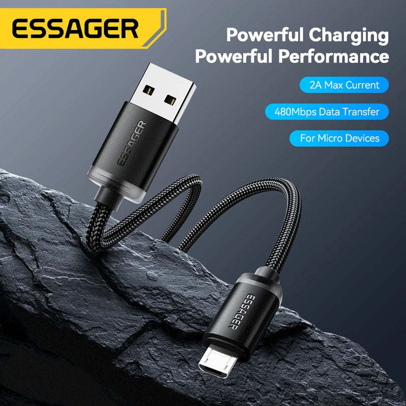 Essager Micro USB Cable 2A Fast Charging USB Cable for  Xiaomi Realme Redmi Samsung Huawei Mobile Phone USB Data Charger Wire 3M