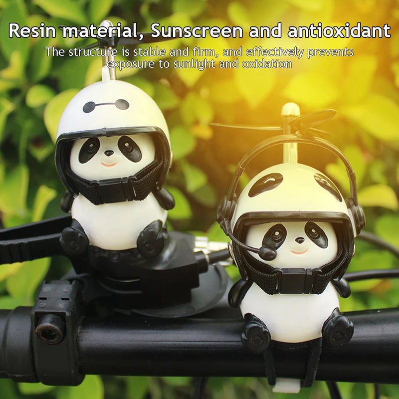 Motorcycle Handlebar Decoration Bike Electric Cute Panda Cartoon with Helmet Airscrew Ornaments Toy Riding Equipment Accessories