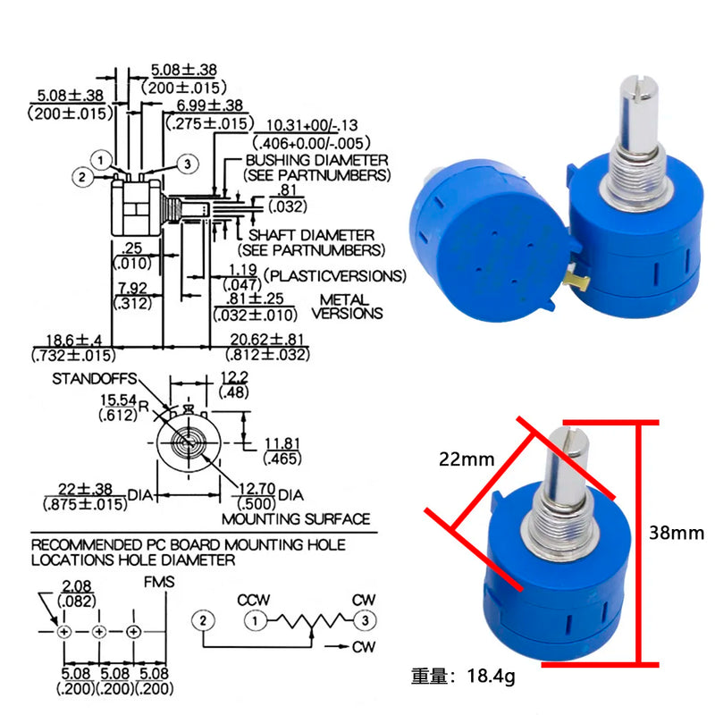 WAVGAT 3590S Multiturn Potentiometer 500 1K 2K 5K 10K 20K 50K 100K ohm Potentiometer Adjustable Resistor 3590 102 202 502 103