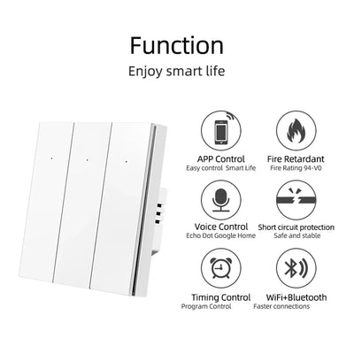 Tuya Smart Switch Push Button Controller 1/2/3 Gang WiFi Switches No Neutral Wire Works With Alexa Google Home Smart Life App