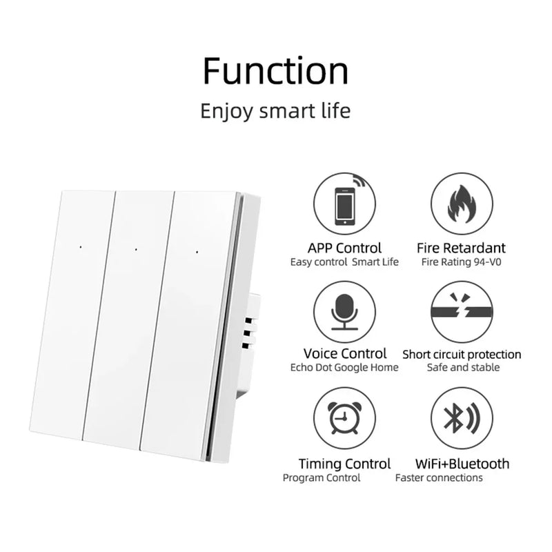 Tuya Smart Switch Push Button Controller 1/2/3 Gang WiFi Switches No Neutral Wire Works With Alexa Google Home Smart Life App