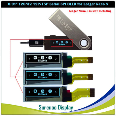 0.91" 12832 128*32 12Pin 12P 15Pin 15P SSD1306 Serial SPI PMOLED OLED Display Module Panel for Ledger Nano S