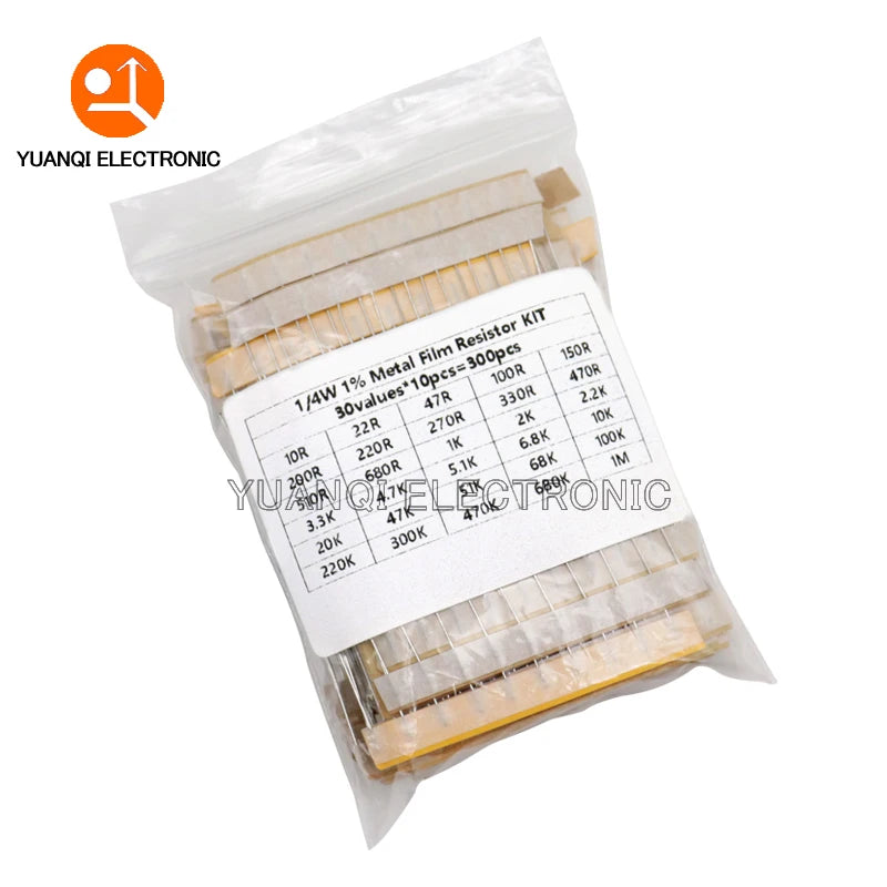 300PCS 10R - 1M Ohm 1/4W 1/2W 1W Resistance Set 1% Metal Film Resistor Assortment Kit 30Kinds*10pcs=300PCS