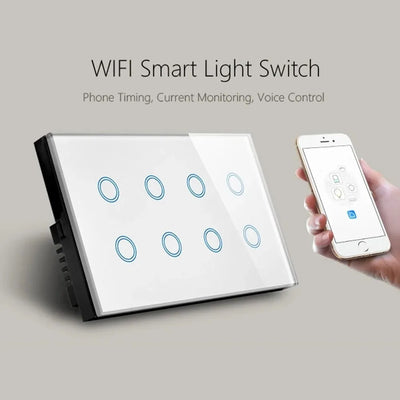 Wifi Smart Touch Light Wall Switch Interruptor Glass Panel 8 Gang 147*86mm Tuya App  SmartLife Compatible with Alexa Google Home