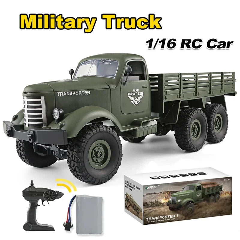 JJRC 1/16 RC Truck High Simulation Military Climbing Car 6WD Off-Road 2.4G Remote Control Army Trucks Toys for Adults Kids Gifts