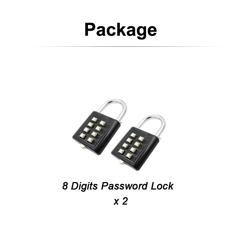 8 Digits Password Code Outdoor Waterproof Combination Padlock Zinc Alloy Suitcase For Luggage Travel Smart Lock Keyed Anti-thief