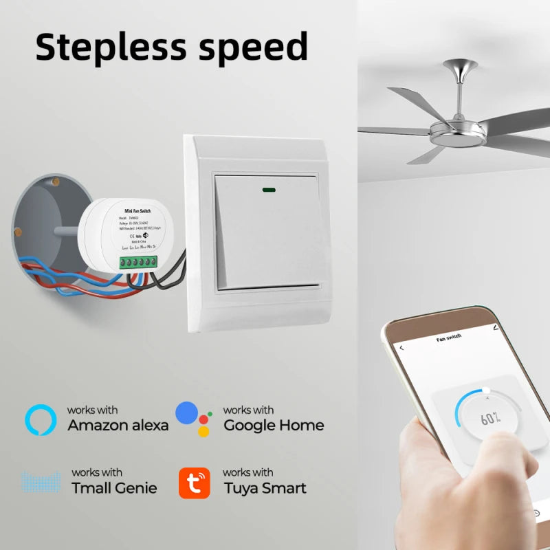 Tuya Wifi Smart Fan Speed Switch Controller DIY Ceiling Fan Switch Smart Life APP Remote Control Work With Alexa Google Home