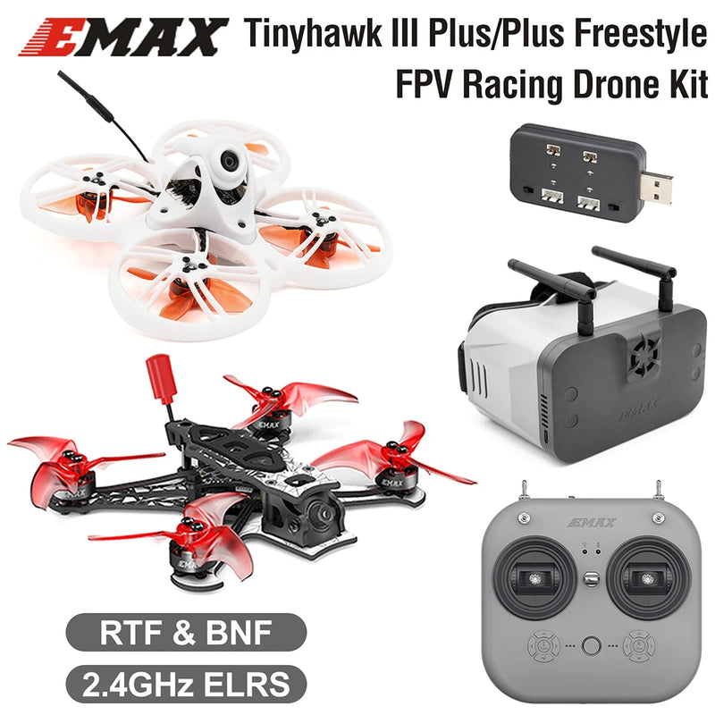 EMAX Tinyhawk III Plus/Plus Freestyle FPV Racing Drone Kit RTF BNF 1/2S 2.4GHz ELRS with E8 Transmitter Analog/HD Zero