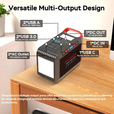 Portable Power Station 300W  237Wh Camping Solar Generator Backup Lithium Battery with Pure Sine Wave 110V AC Outlet,Camping