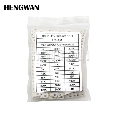 660PCS 0201 0402 0603 0805 1206 1% SMD Resistor Assorted Kit 33Values Each 20pcs 1R-1M 10K 100K 1K 100R Resistance Set