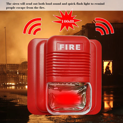 Fire Alarm Warning DC 12V Strobe Siren Horn Sound & Strobe Alert Security System for Home Office Hotel Restaurant