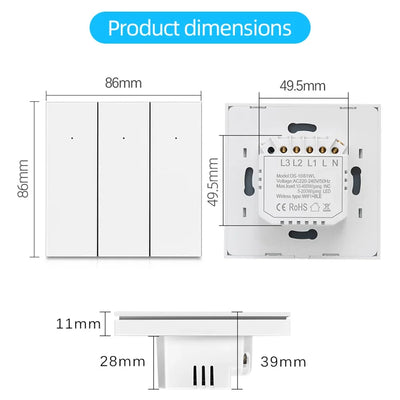 Tuya Smart Switch Push Button Controller 1/2/3 Gang WiFi Switches No Neutral Wire Works With Alexa Google Home Smart Life App