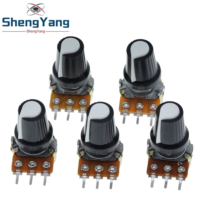 5Set  WH148 1K 10K 20K 50K 100K 500K Ohm 15mm 3 Pin Linear Taper Rotary Potentiometer Resistor for Arduino with AG2 White Cap