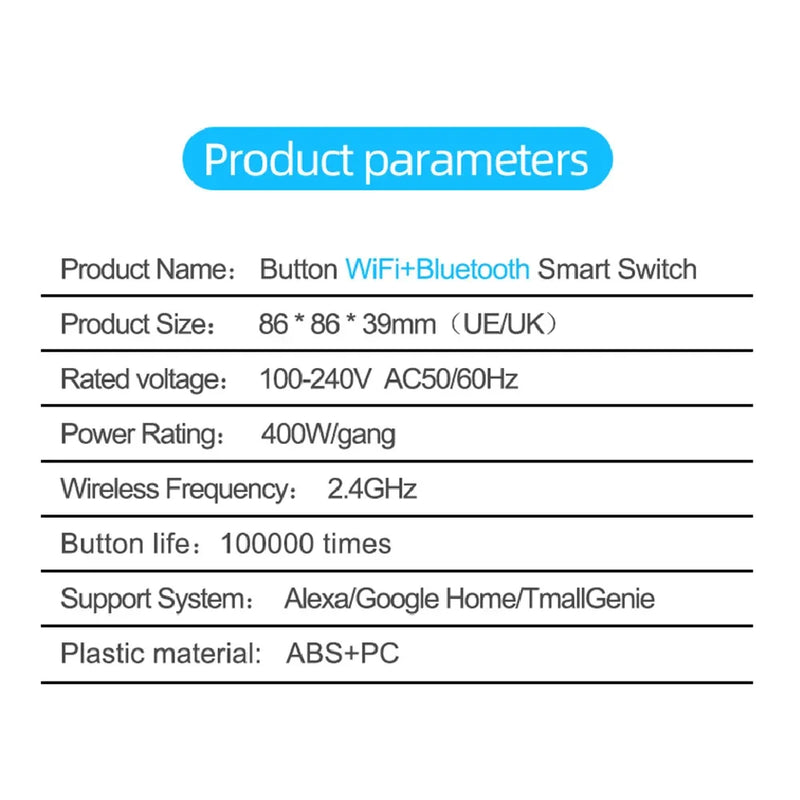 Tuya Smart Switch Push Button Controller 1/2/3 Gang WiFi Switches No Neutral Wire Works With Alexa Google Home Smart Life App