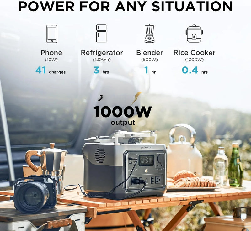 Portable Power Station RIVER 2 Max 500, 499Wh LiFePO4 Battery/ 1 Hour Fast Charging, Up To 1000W Output Solar Generator