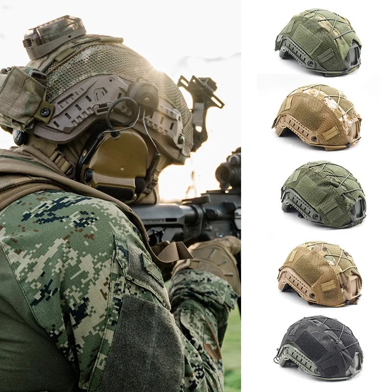 Tactical Helmet Cover Set for Maritime Helmet, NVG Battery Pouch, Hunting Hybrid Mesh Cover for Bump & Ballistic Helmets