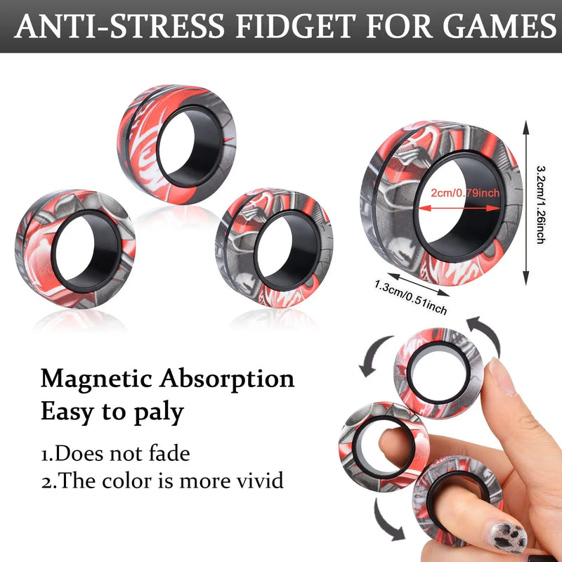 3Pcs Fidget Spinner Magnetic Ring Toys Fingers Magnet Rings ADHD Stress Relief Magical Toys for Adult Kids Anxiety