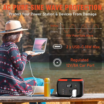 Portable Power Station 600W, 296Wh/80000mAh Backup Lithium Battery Pack Bank, 110V Pure Sine Wave AC Outlet Solar Generator