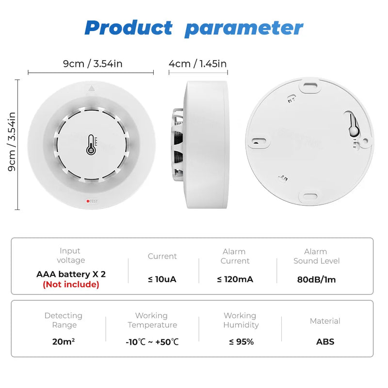 Tuya WiFi Smoke Alarm Temperature and Humidity Sensor Smoke Detector Fire Protection Alarm Smokehouse Combination Firefighters