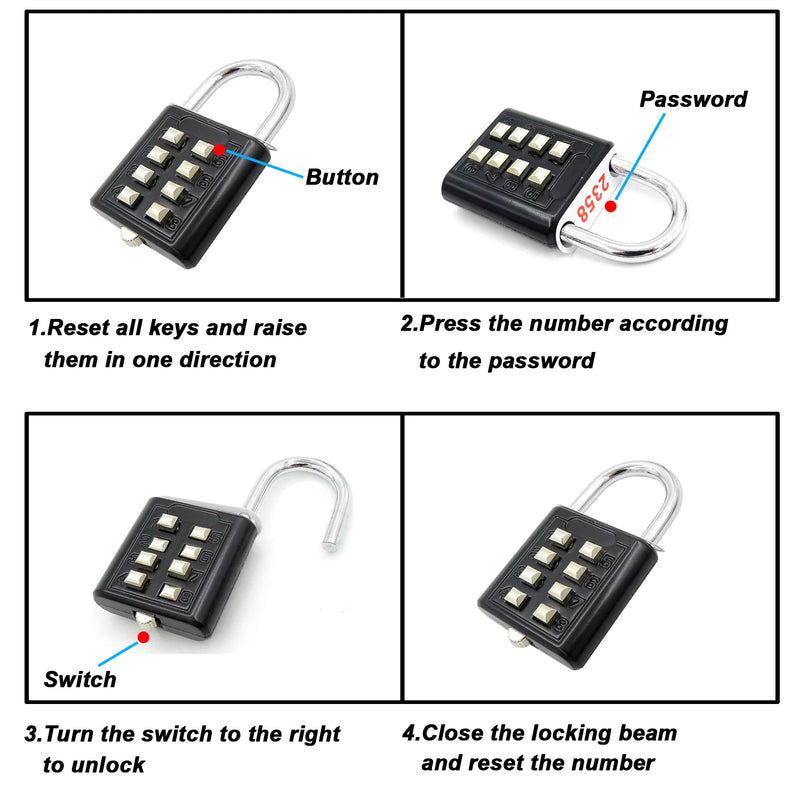 8 Digits Password Code Outdoor Waterproof Combination Padlock Zinc Alloy Suitcase For Luggage Travel Smart Lock Keyed Anti-thief