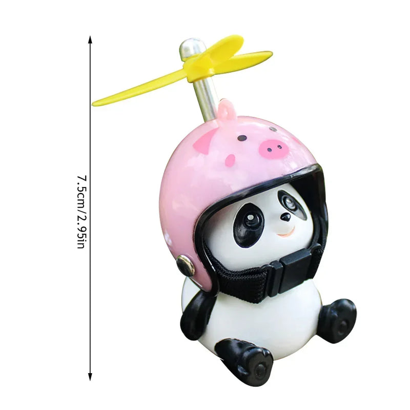 Cute Panda Cartoon with Helmet Airscrew Ornaments Toy Motorcycle Handlebar Decoration Bike Electric Riding Equipment Accessories