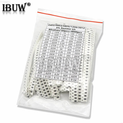 200PCS 660PCS 720PCS 4000PCS 0402 0603 0805 1206 1210 2512 SMD Resistor Kit igmopnrq Assorted Kit 10K 100K 1K 1R 100R 220R 1% 5%