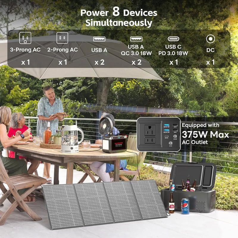 237Wh Solar Generator with Solar Panel Included Portable Power Station 300W Pure Sine Wave with Foldable Solar Panel 60W Set