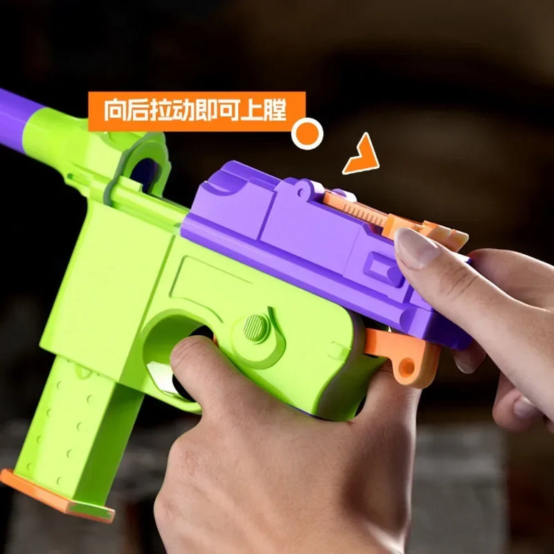 2024 Mechanical Toy Gun Repeating Revolver 3d Gravity Ejection Revolver Soft Bullet Fake Gun Bullet Pistol Plastic Toy Gifts Kid