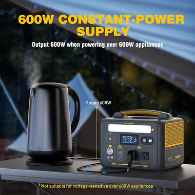 600W Portable Power Station LFP Battery Powered Generator with 2x 600W AC Outlets (Surge 1200W), 4x USB ports 3x DC Output