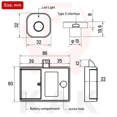 KAK Biometric Fingerprint Lock Black Keyless Cabinet Lock Smart Drawer Locks Anti-theft Door Lock Long Standby Time Door Hardwar