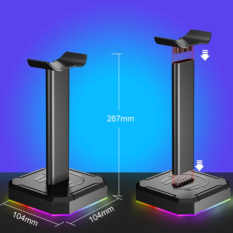 Aluminum Alloy Gaming Headphone Universal Stand RGB Backlight Strip Light Gaming Headset Holder Earphone Accessories